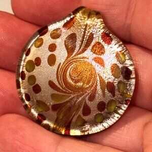Murano Style Yellow Art Glass Pendant Swirl Gold Foil Lampwork Necklace Jewelry